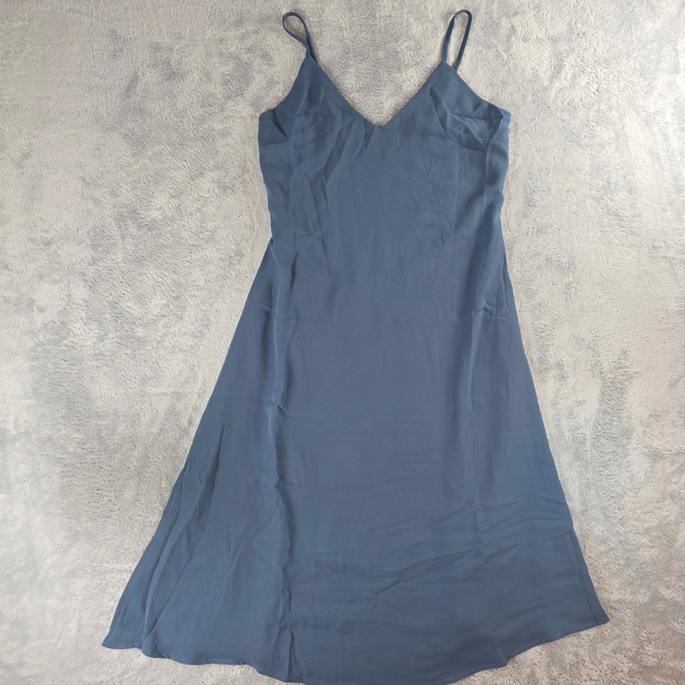 Lulus Womens Small Dusty Blue Midi Dress Spaghetti Strap V-Neck Solid A-Line